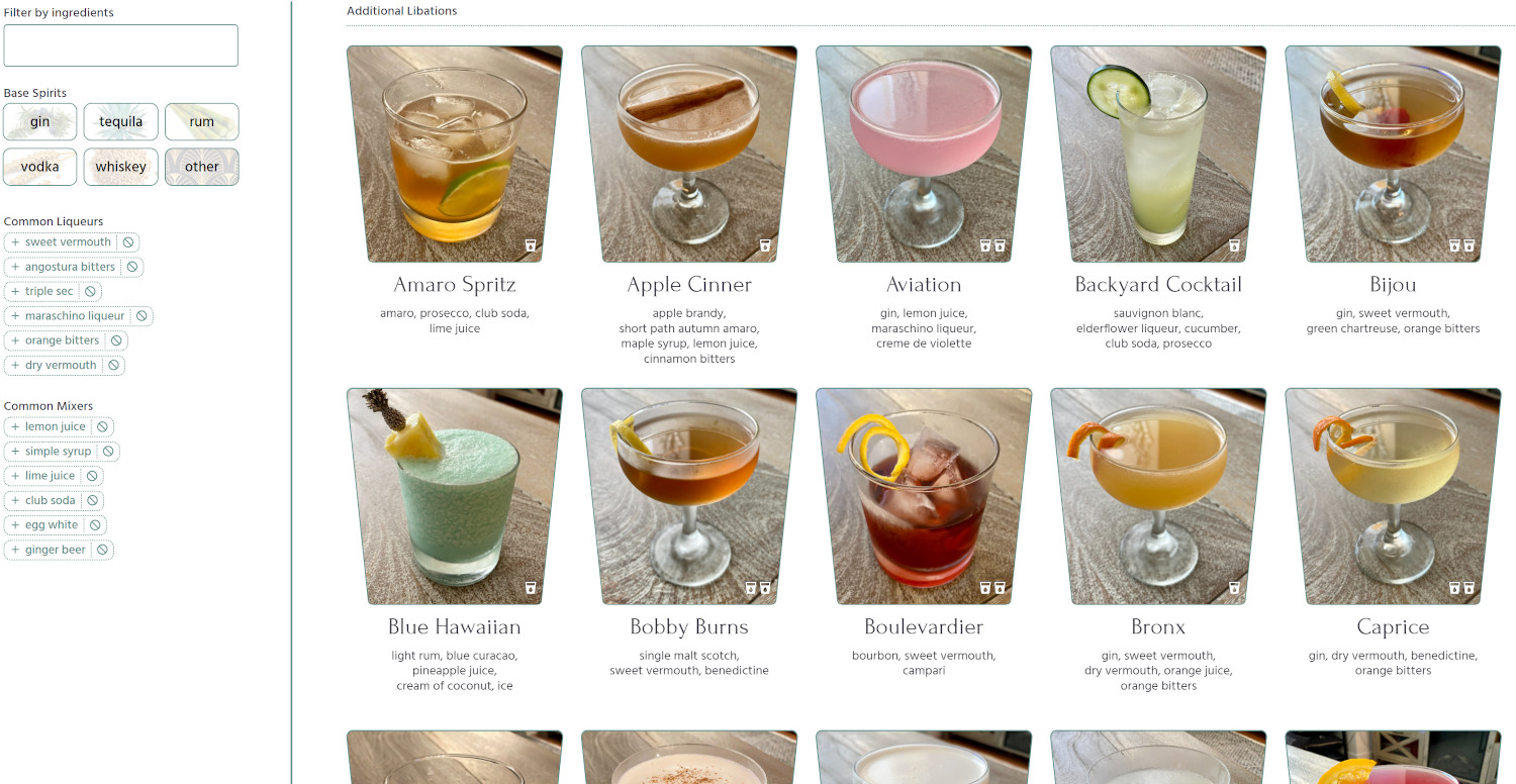 Screenshot of the initial, one-page cocktail site